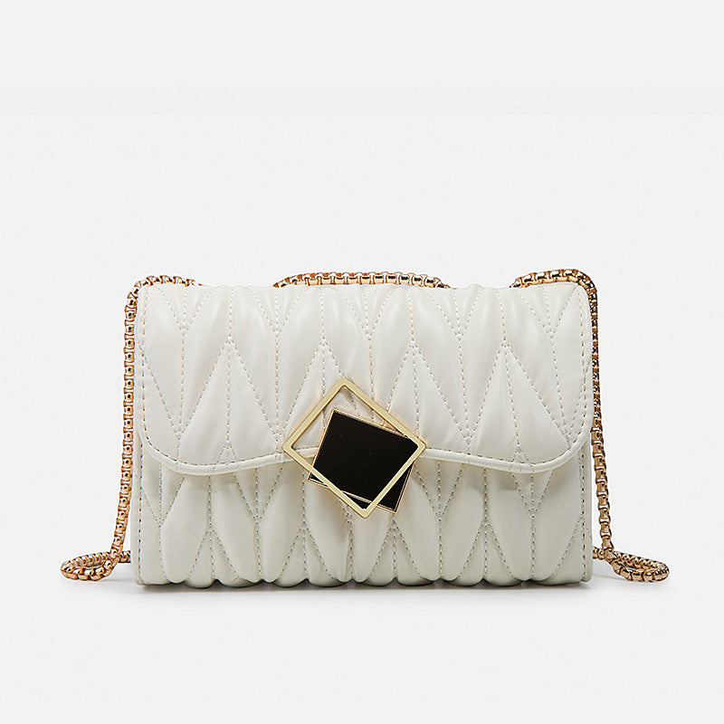 2021 spring and summer new trendy fashion chain one shoulder wrinkle leather bag rhombic crossbody bag underarm bag female bag mySite