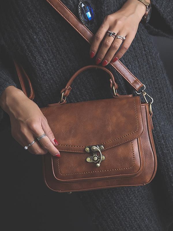 Vintage Unique Buckle Washed Leather Bag mySite